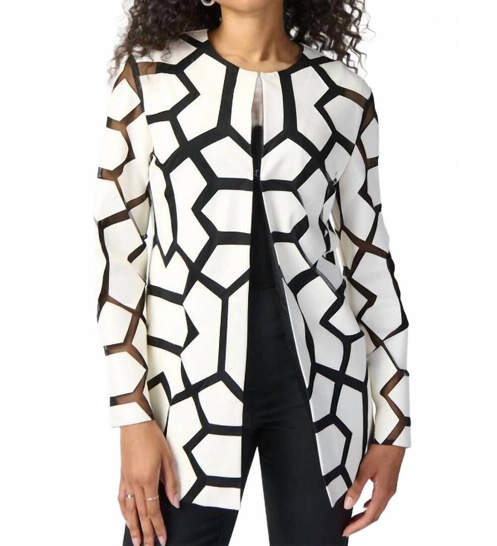 NEW JOSEPH RIBKOFF faux leather longline jacket in black/ white